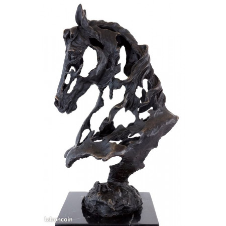 Sculpture en Bronze Tête de cheval ajourée
