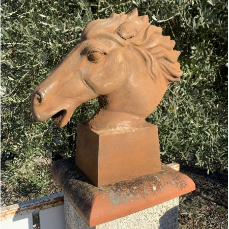 Tête en fonte, crinière au vent.