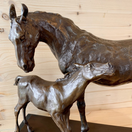 Sculpture en Bronze L' étalon et le poulain