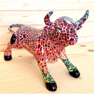 Sculpture taureau de combat multicolore / C