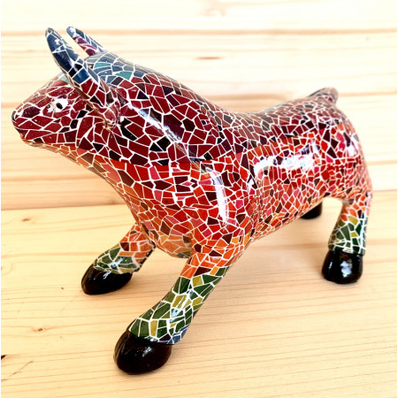 Sculpture taureau de combat multicolore / C