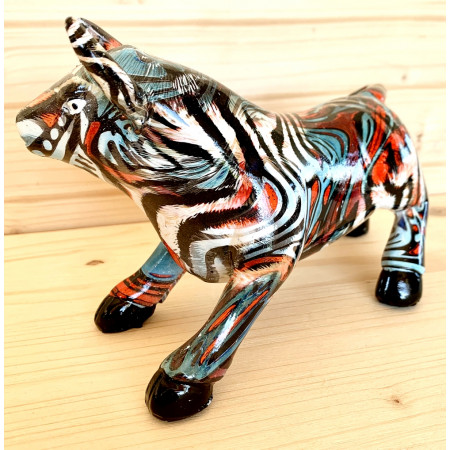 Sculpture taureau de combat multicolore / E