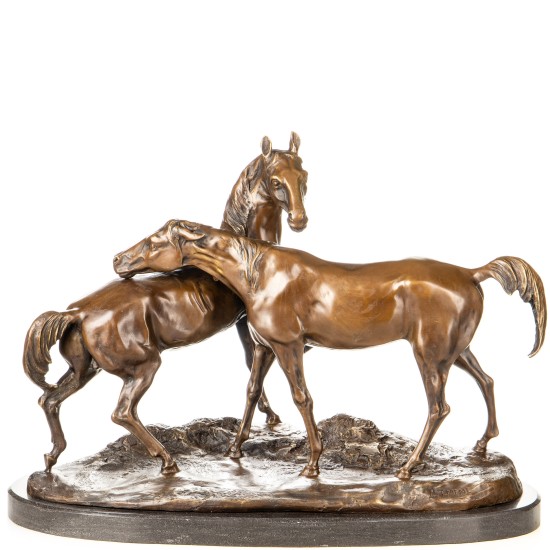 Sculpture en Bronze Grande accolade de deux chevaux