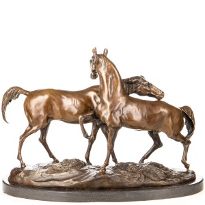 Sculpture en Bronze Grande accolade de deux chevaux 2