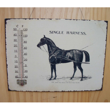 Thermomètre métal avec cheval harnaché 