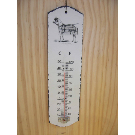 Thermomètre métal avec cheval harnaché 