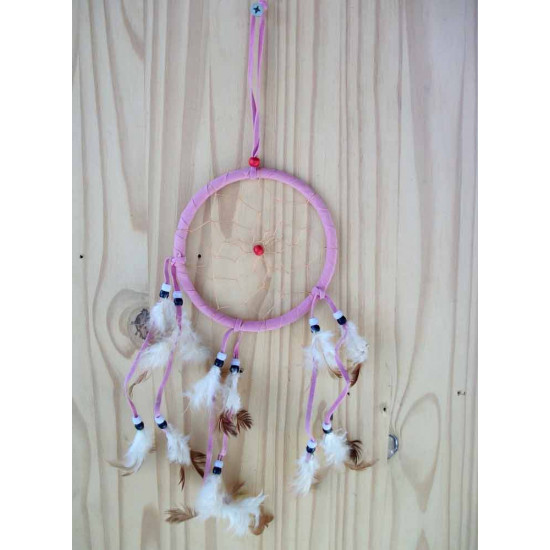 Attrape rêve ou dreamcatcher Rond rose 
