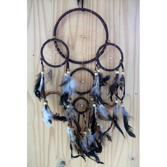 Attrape rêve ou dreamcatcher descente 5 Ronds marron foncé 