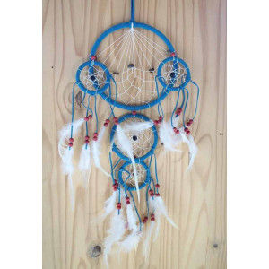 Attrape rêve ou dreamcatcher descente 5 Ronds bleu 