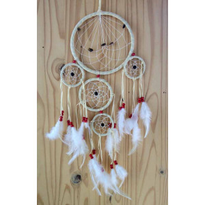 Attrape rêve ou dreamcatcher descente 5 Ronds Beiges 
