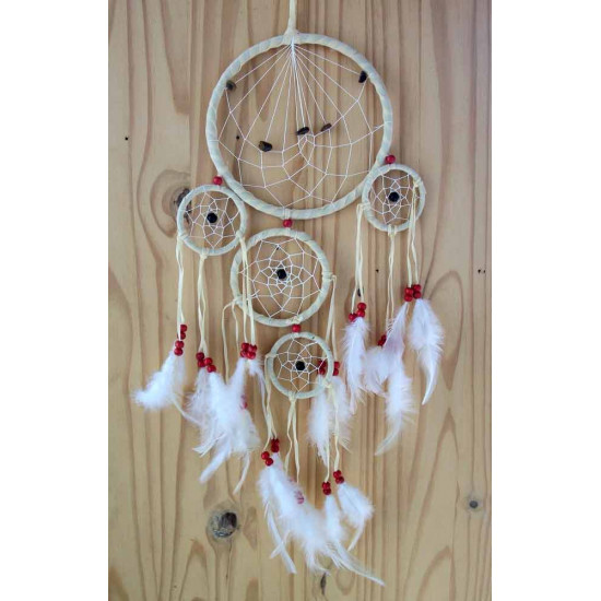 Attrape rêve ou dreamcatcher descente 5 Ronds Beiges 