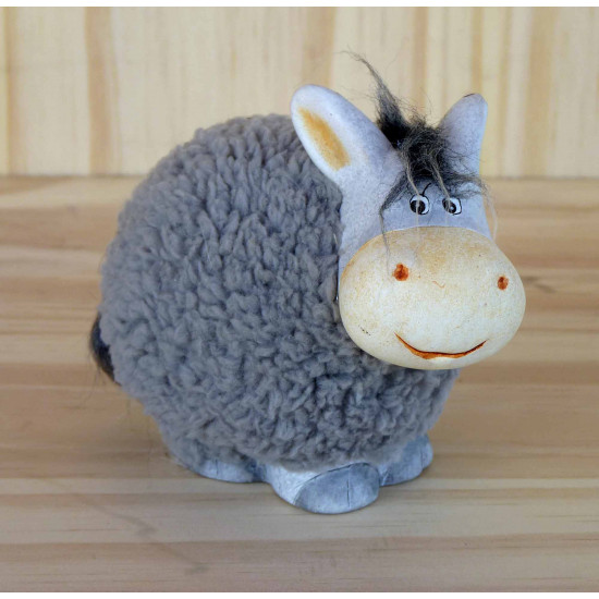 âne gris en céramique et laine 