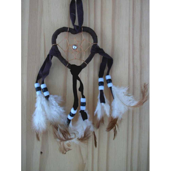 Attrape rêve ou dreamcatcher petit coeur marron foncé 