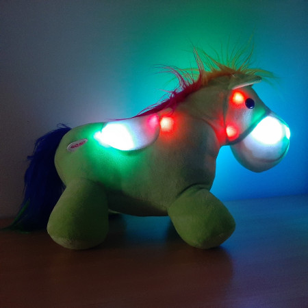 Peluche cheval vert à leds